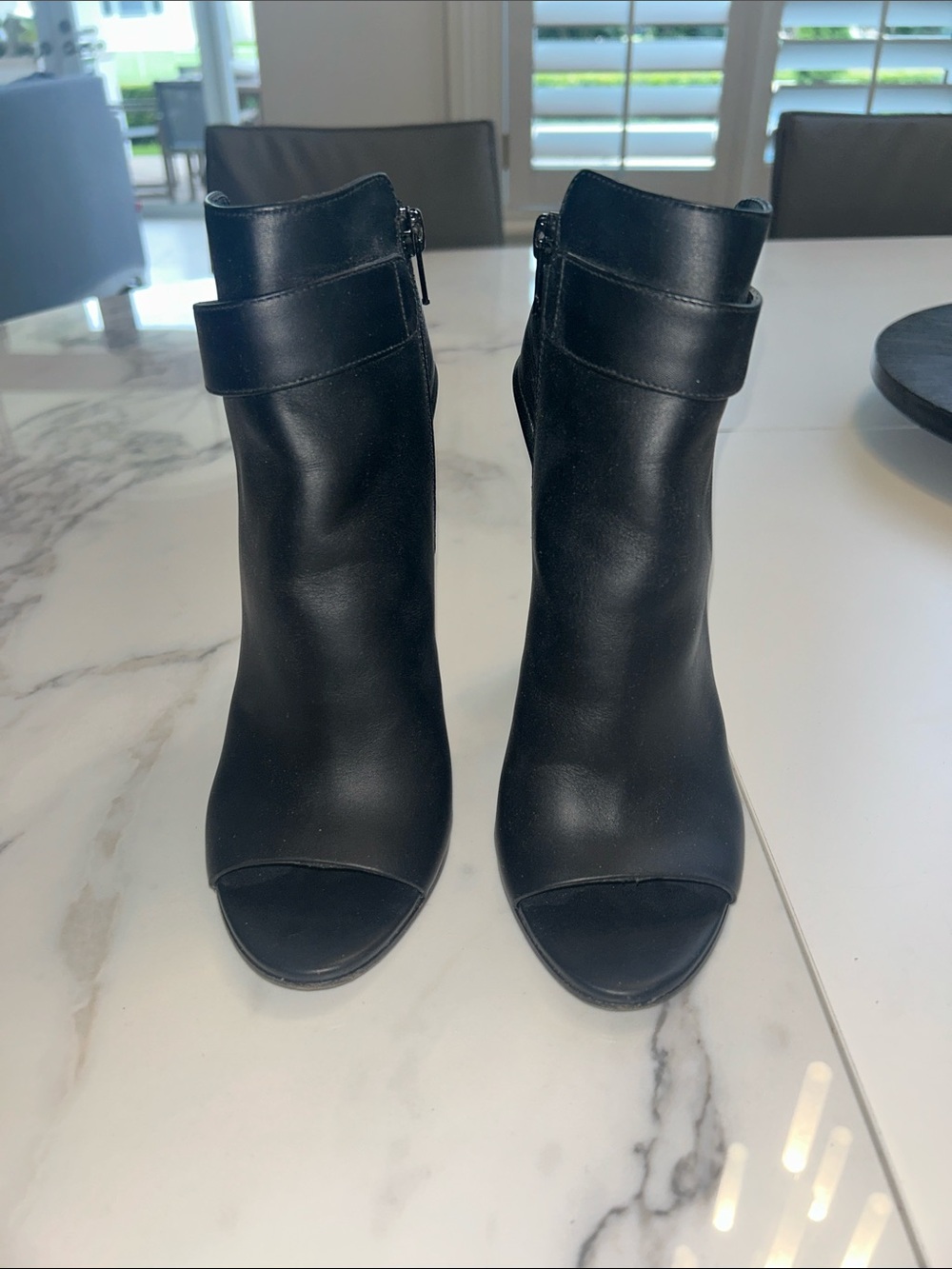 Vince Black Peep-Toe High-Heeled Booties
